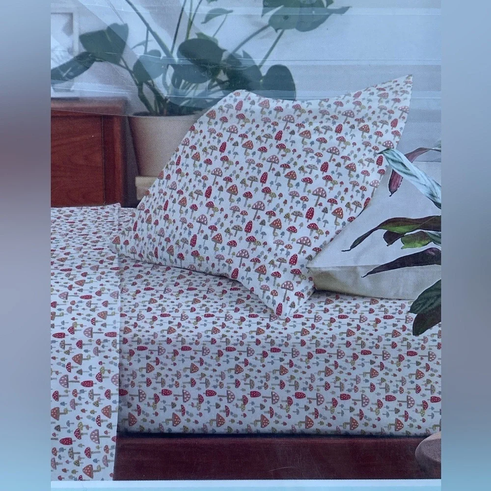 Cath Kidston London Mini Mushrooms Russet Cotton Percale TWIN XL Sheet Set 3pc